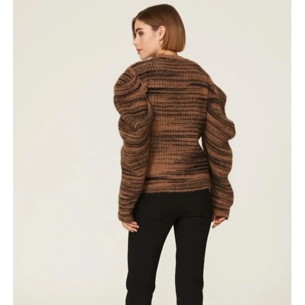 NAADAM Brown and Black Striped Mohair Blend V-Neck Cardigan - Picture 2 of 5